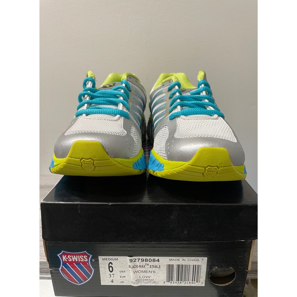 K-Swiss Blade-Max Stable‎ Womens 6 Running Shoes Silver Yellow Blue NIB